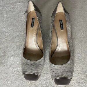 EUC Alex Marie Metallic Peep Toe Wedges size 8.5